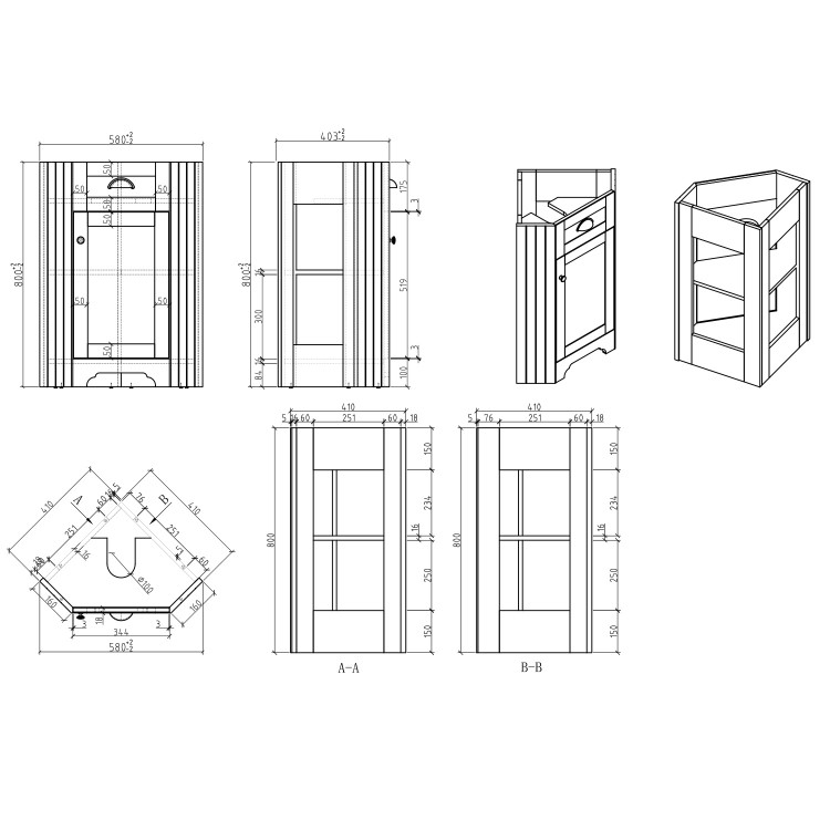 580mm Blue Corner Vanity Unit - Baxenden 