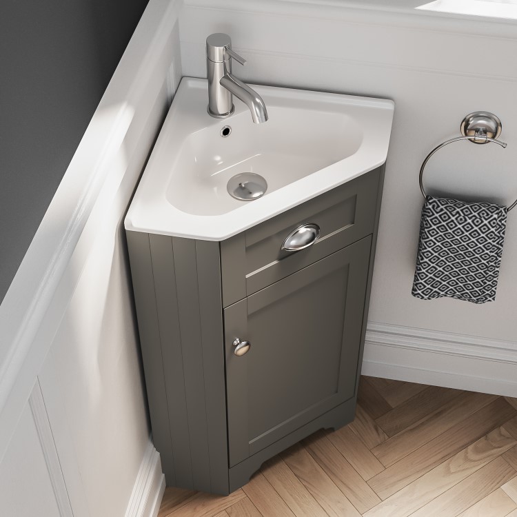 580mm Grey Corner Vanity Unit - Baxenden 