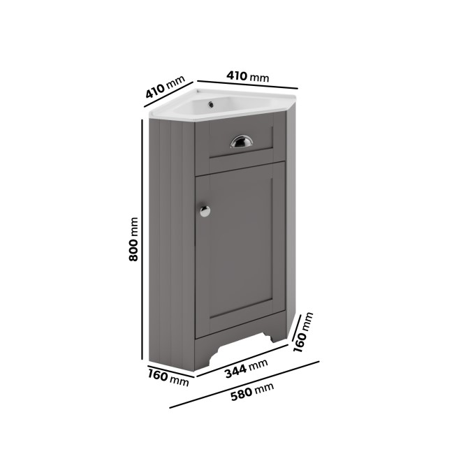 580mm Grey Corner Vanity Unit - Baxenden 