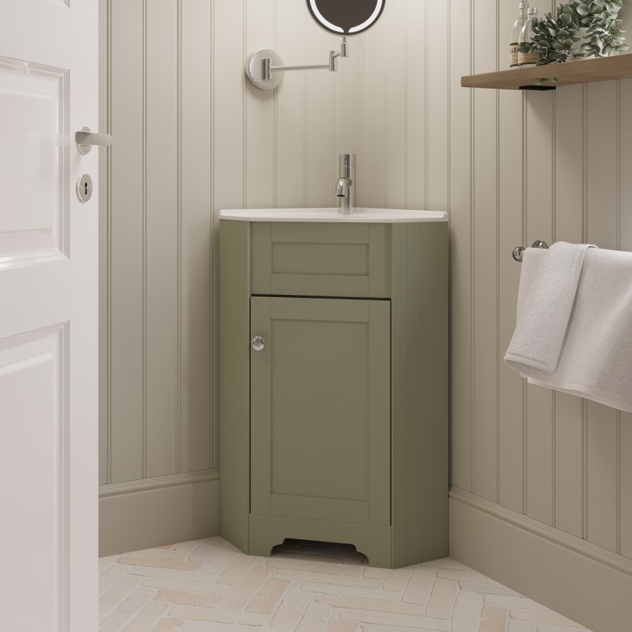 580mm Green Corner Freestanding Cloakroom Vanity Unit with Basin - Baxenden