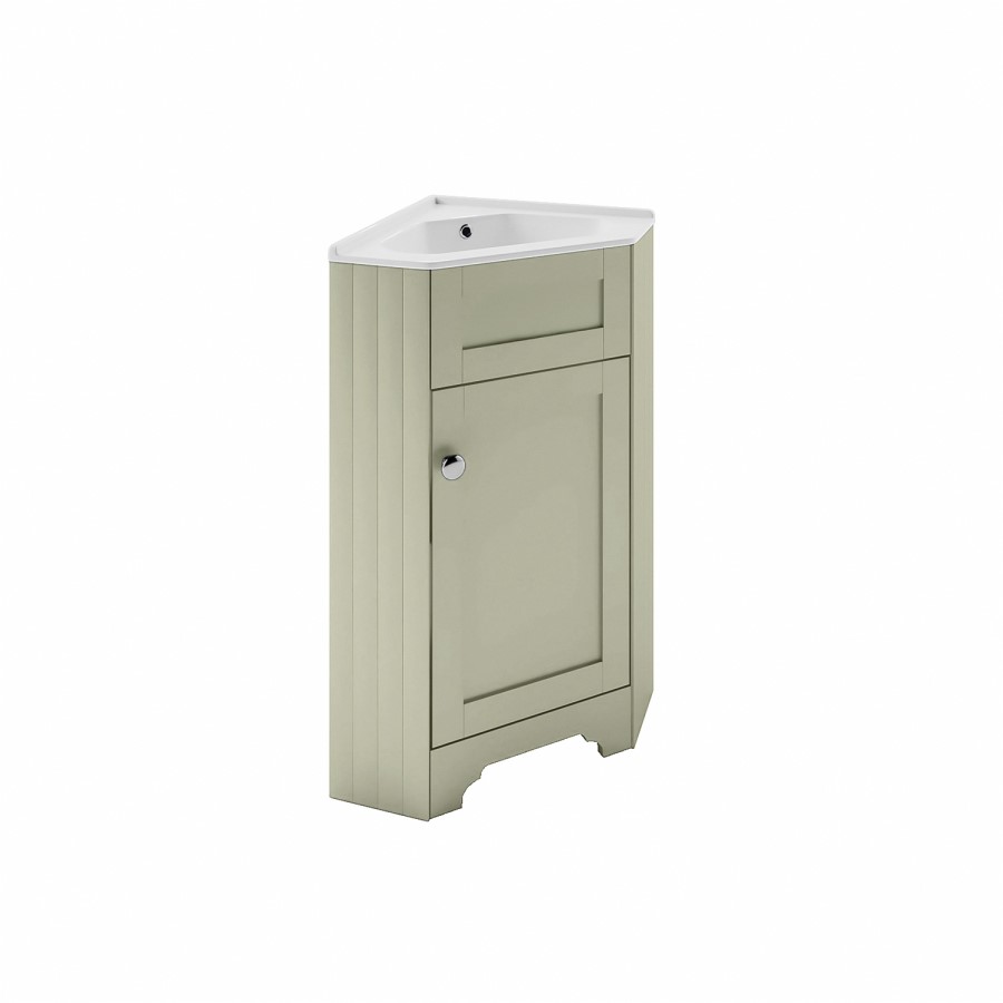 580mm Green Corner Freestanding Cloakroom Vanity Unit with Basin - Baxenden