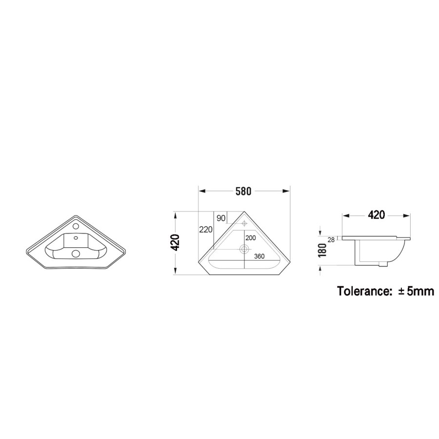 580mm Beige Corner Freestanding Cloakroom Vanity Unit with Basin - Baxenden