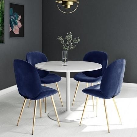 Jenna White Round Table 4 Chairs In, Round Dining Table With Blue Velvet Chairs