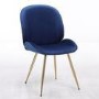 Jenna White Round Table & 4 Chairs in Blue Velvet with Gold Legs