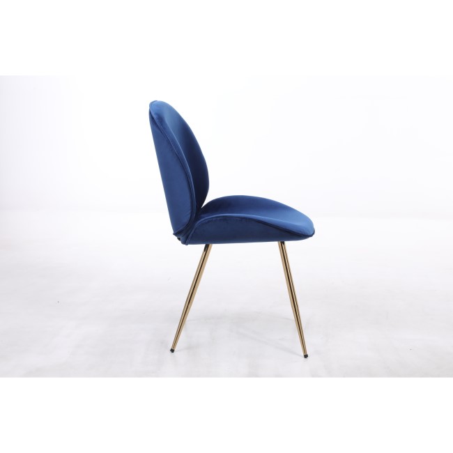 Jenna White Round Table & 4 Chairs in Blue Velvet with Gold Legs