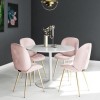 Jenna White Round Table &amp; 4 Chairs in Pink Velvet with Gold Legs