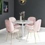 Jenna White Round Table & 4 Chairs in Pink Velvet with Gold Legs