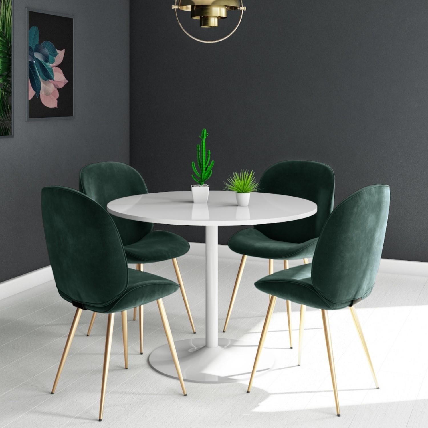 White Table Green Chairs - Dining Set Round White Table And 4 Green