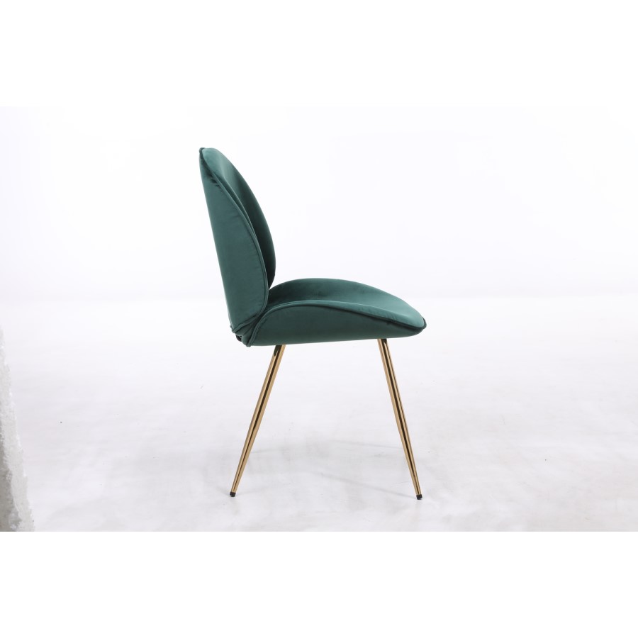 Jenna White Round Table & 4 Chairs in Green Velvet with Gold Legs