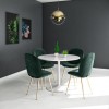 Jenna White Round Table &amp; 4 Chairs in Green Velvet with Gold Legs