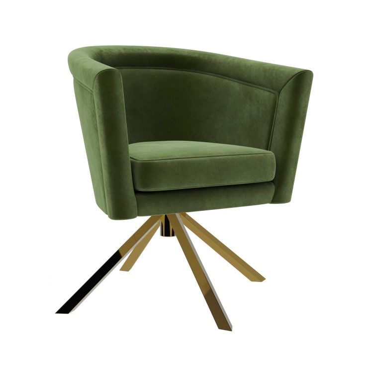 Green Velvet Swivel Office Chair without Wheels - Blaire