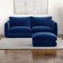 Navy Blue 3 Seater Velvet Curved Sofa with Footstool - Bodi