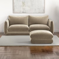 Mink 3 Seater Velvet Curved Sofa with Footstool - Bodi
