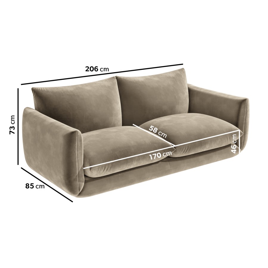 Mink 3 Seater Velvet Curved Sofa with Footstool - Bodi