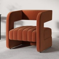 Orange Velvet Accent Chair with Ribbed Detail - Boni