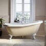 Beige Freestanding Single Ended Roll Top Slipper Bath with White Feet 1615 x 690mm - Bowland