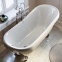 Beige Freestanding Single Ended Roll Top Slipper Bath with White Feet 1615 x 690mm - Bowland