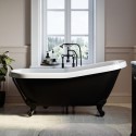 BUN/BOWBLK1615/93511 Black Freestanding Single Ended Roll Top Slipper Bath with Black Feet 1615 x 690mm - Park Royal