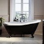 Black Freestanding Single Ended Roll Top Slipper Bath with Black Feet 1615 x 690mm - Bowland