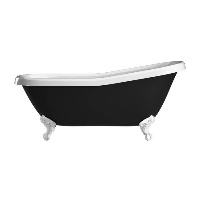 Black Freestanding Single Ended Roll Top Slipper Bath with White Feet 1615 x 690mm - Bowland