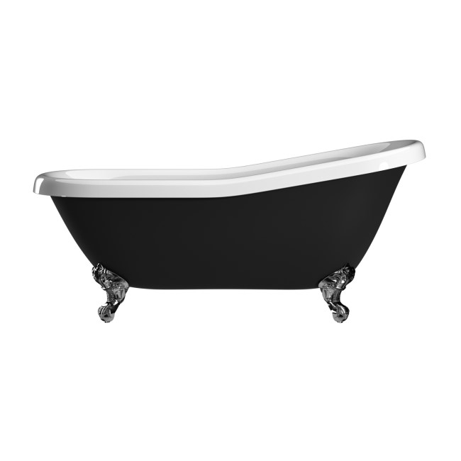 Black Freestanding Single Ended Roll Top Slipper Bath with Chrome Feet 1615 x 690mm - Bowland