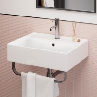 White Square Wall Hung Basin with Chrome Rack 497mm - Bowen