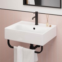 White Square Wall Hung Basin with Black Rack 497mm - Bowen