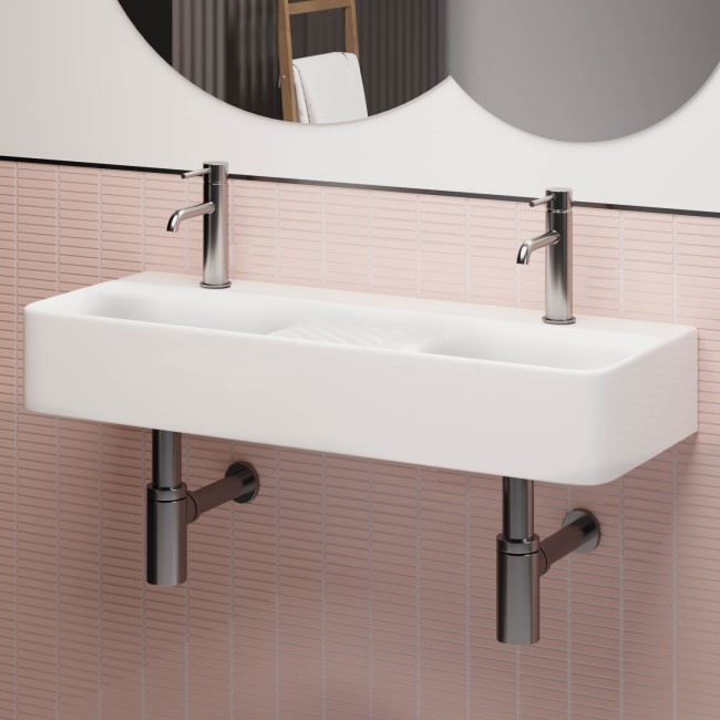 White Square Wall Hung Double Basin 800mm - Bowen