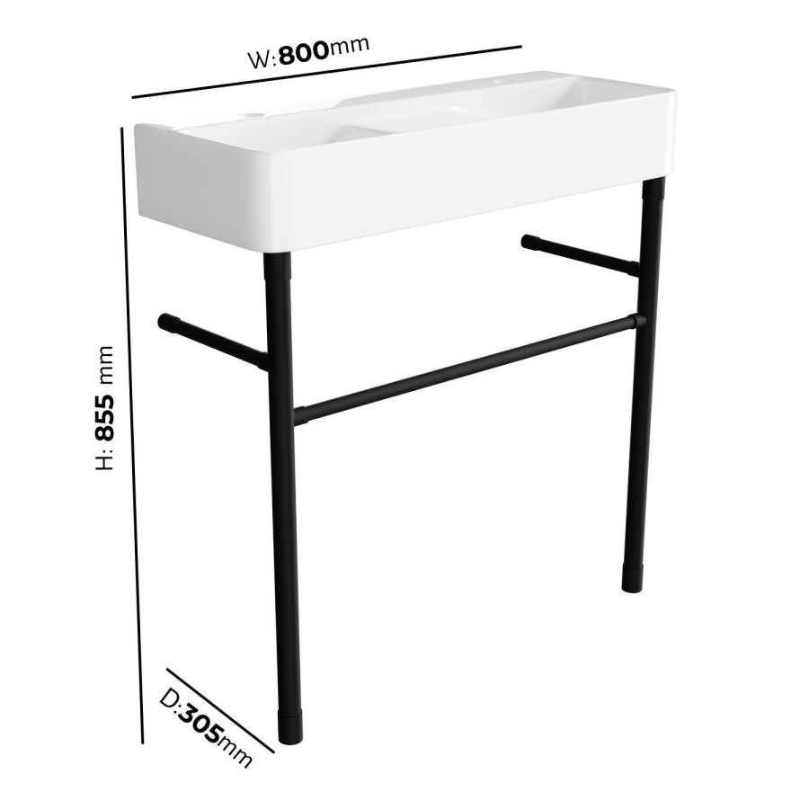 2 Tap Hole Double Basin with Black Wash Stand 800mm - Bowen