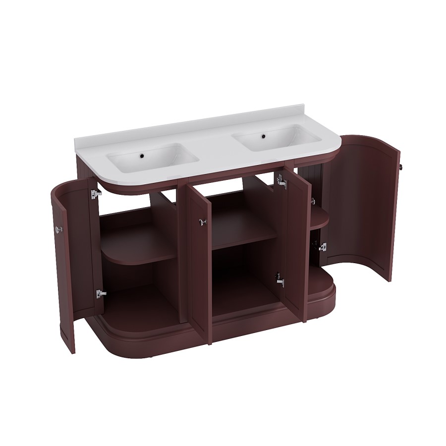 1200mm Burgundy Curved Freestanding Double Vanity Unit with Basins - Bowland