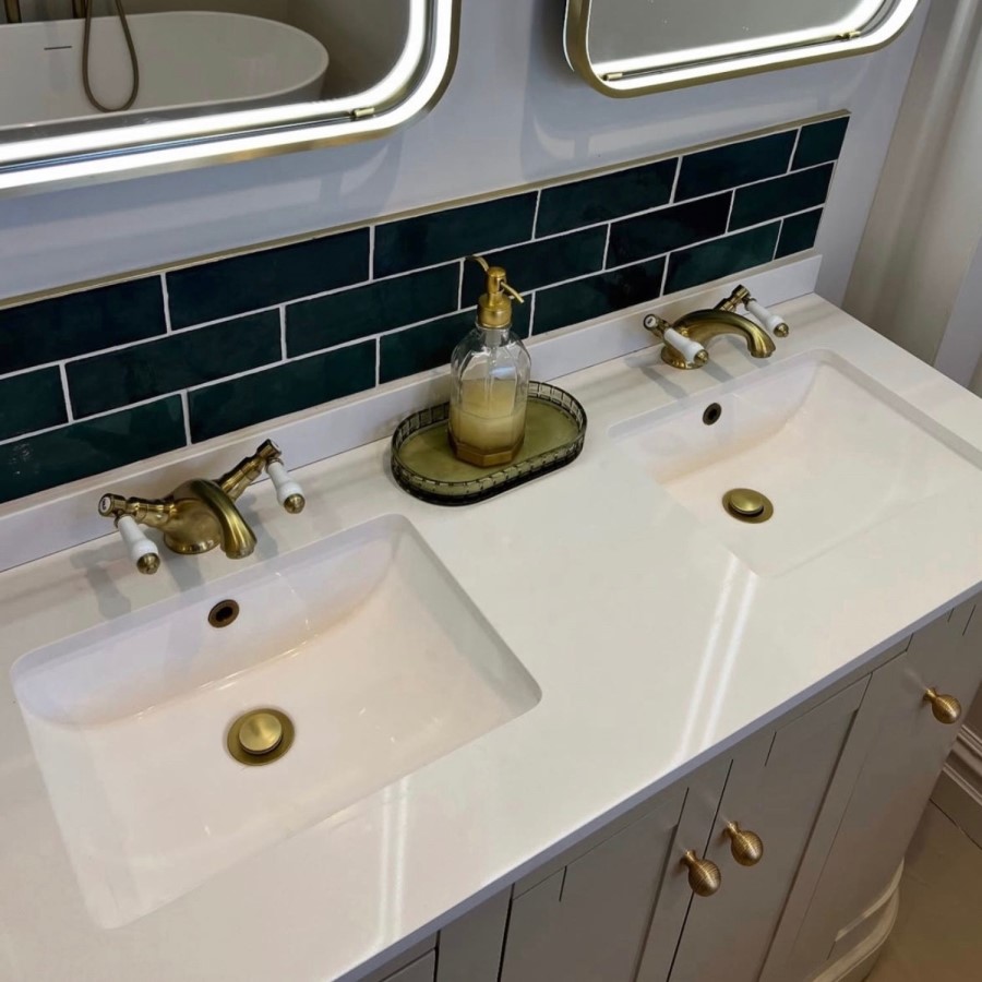 1200mm Beige Curved Freestanding Double Vanity Unit with Basins - Bowland