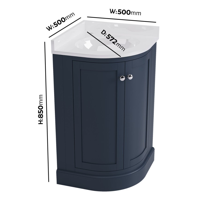500mm Blue Curved Corner Freestanding Vanity Unit with Basin – Bowland
