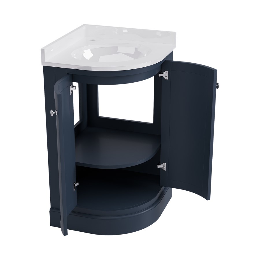 500mm Blue Curved Corner Freestanding Vanity Unit with Basin – Bowland