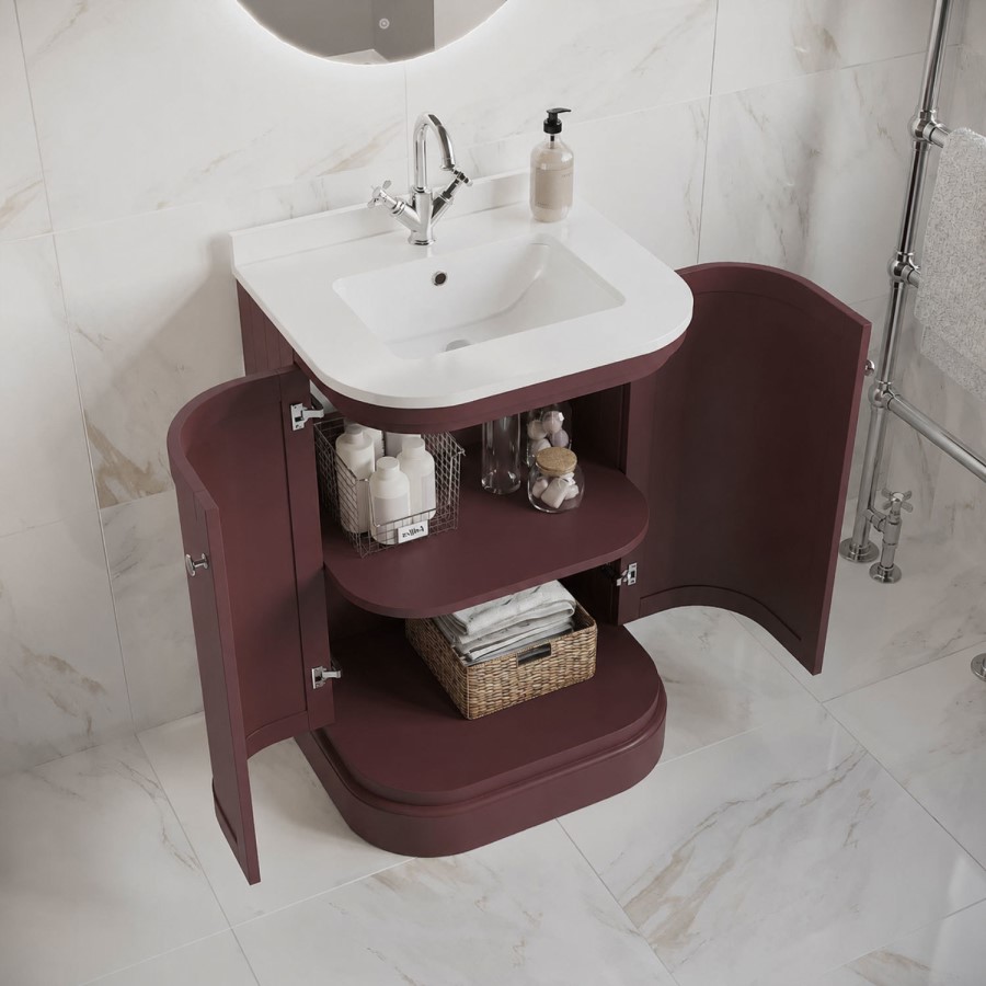 600mm Burgundy Curved Freestanding Vanity Unit with Basin - Bowland