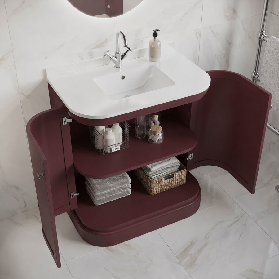 800mm Burgundy Curved Freestanding Vanity Unit with Basin - Bowland