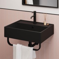 Grade A2 - Matt Black Square Wall Hung Basin with Black Rack 497mm - Bowen