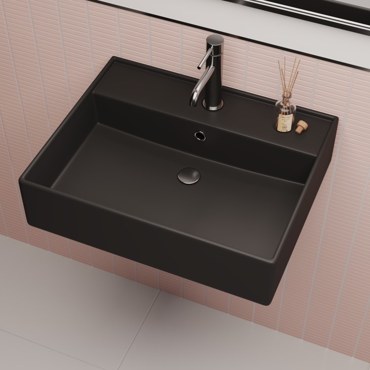 Matt Black Square Wall Hung Basin 497mm - Bowen