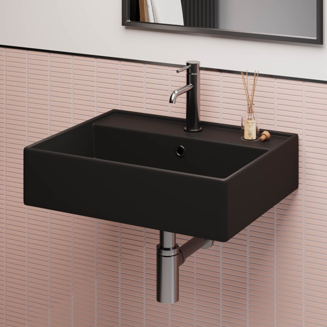 Matt Black Square Wall Hung Basin 497mm - Bowen