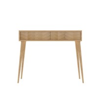 Solid Oak Chevron Office Desk with Drawers - Briana