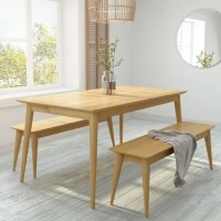 Solid Oak Extendable Dining Set with 2 Benches - Scandi - Briana