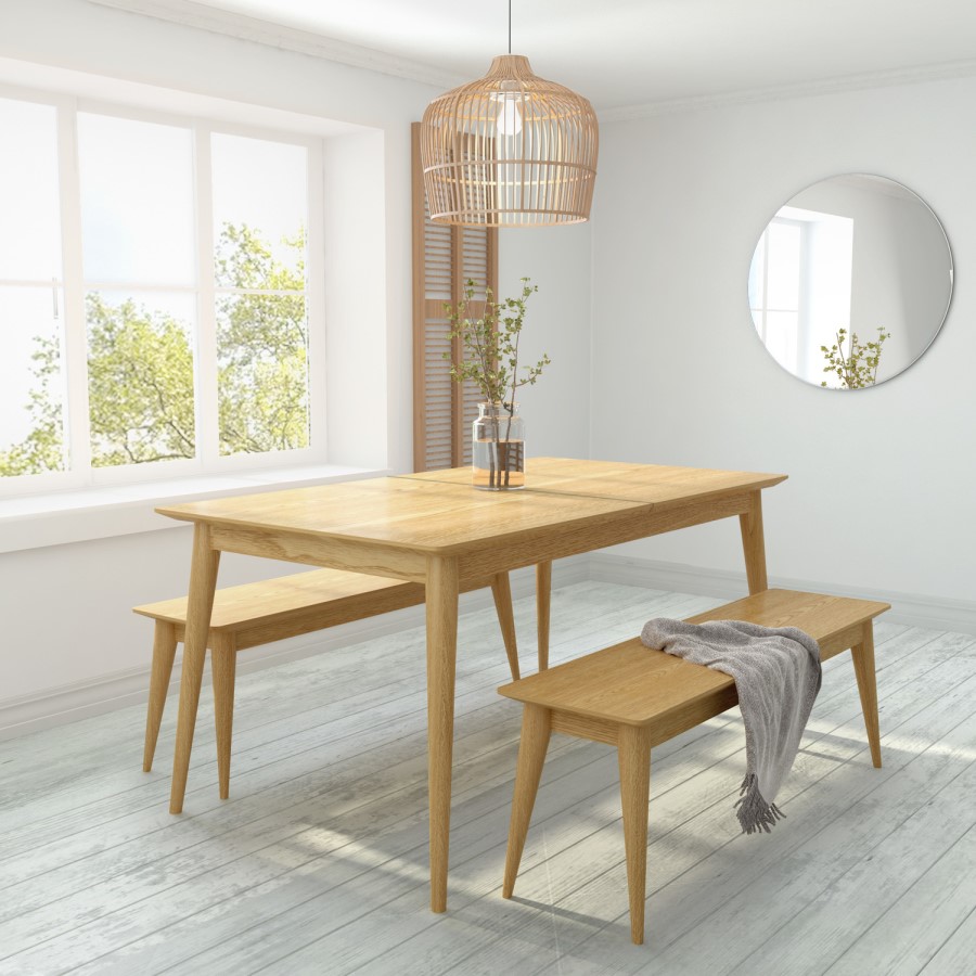Solid Oak Extendable Dining Set with 2 Benches - Scandi - Briana