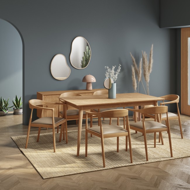 Solid Oak Extendable Dining Table with 6 Curved Oak Dining Chairs - Briana
