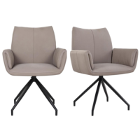 Set of 2 Mink Real Leather Swivel Dining Chairs - Bradley