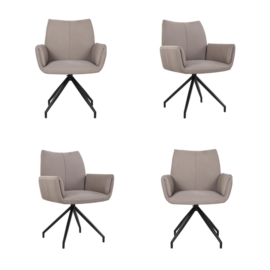 Set of 4 Mink Real Leather Swivel Dining Chairs - Bradley