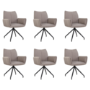 Set of 6 Mink Real Leather Swivel Dining Chairs - Bradley