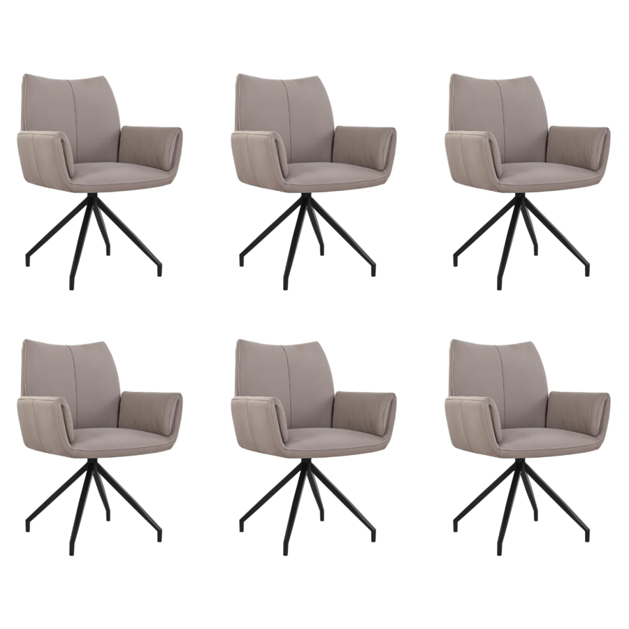 Set of 6 Mink Real Leather Swivel Dining Chairs - Bradley