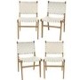 Set of 4 Solid Oak Cream Faux Leather Woven Dining Chairs - Bree