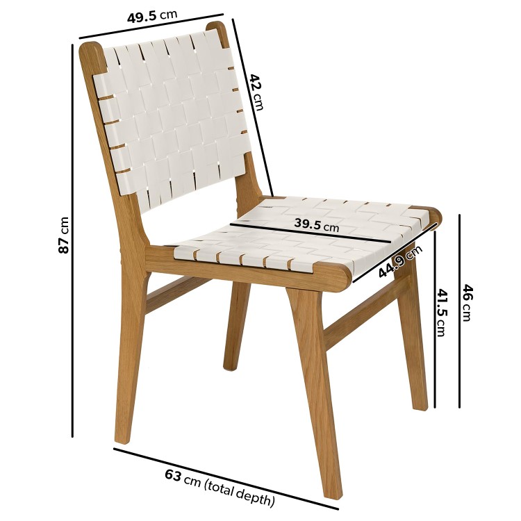 Set of 2 Solid Oak Cream Faux Leather Woven Dining Chairs - Bree