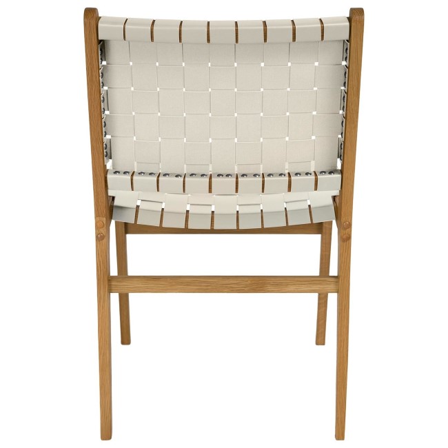 Set of 4 Solid Oak Cream Faux Leather Woven Dining Chairs - Bree