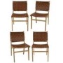 Set of 4 Solid Oak Tan Faux Leather Woven Dining Chairs - Bree